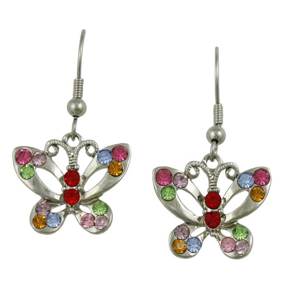 Crystal Open Butterfly Dangling Pierced Earring - REC762 - Lilylin Designs