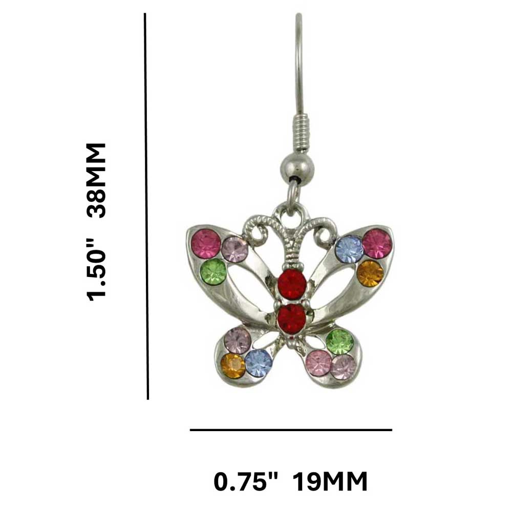 Crystal Open Butterfly Dangling Pierced Earring - REC762 - Lilylin Designs