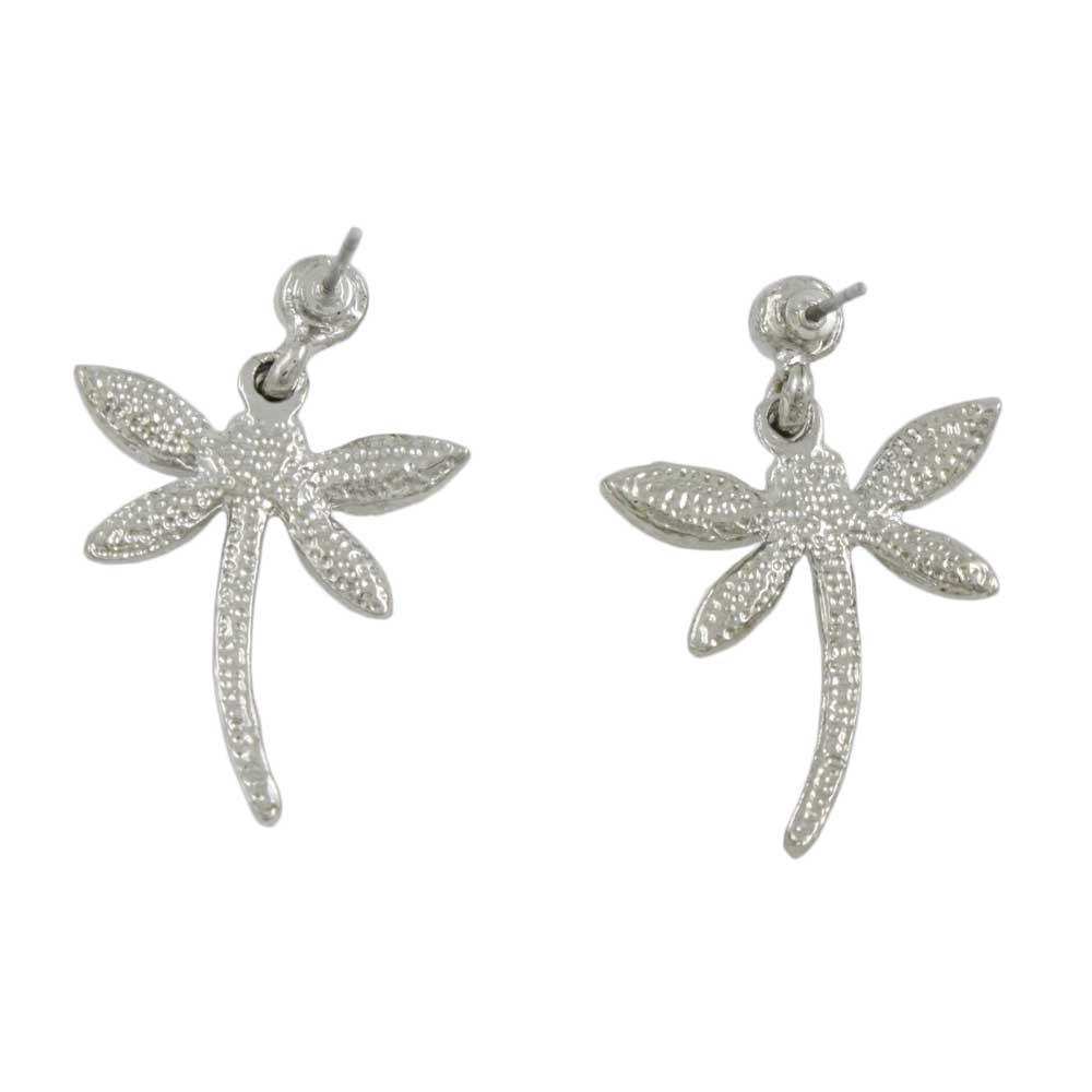 Crystal and Black Dangling Dragonfly Pierced Earring - REC764 - Lilylin Designs