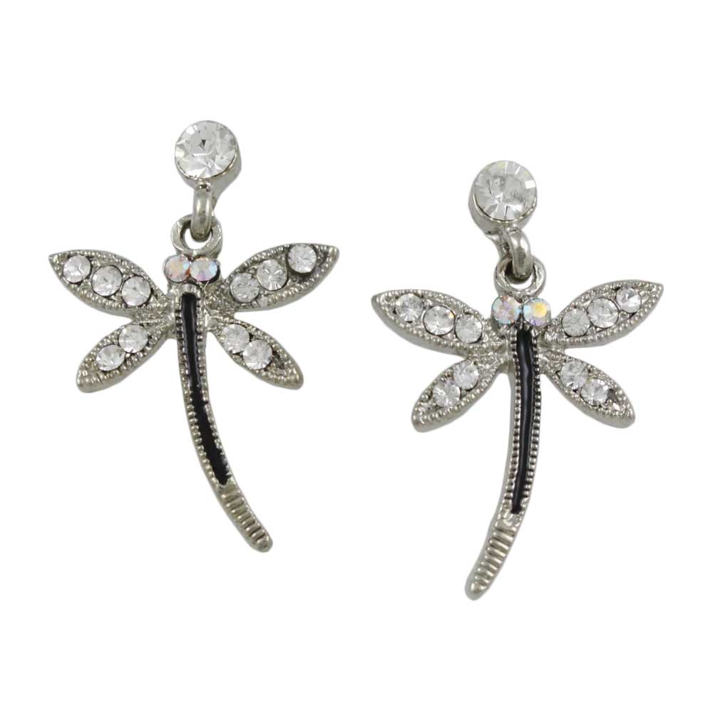 Lilylin Designs Crystal and Black Dangling Dragonfly Pierced Earring