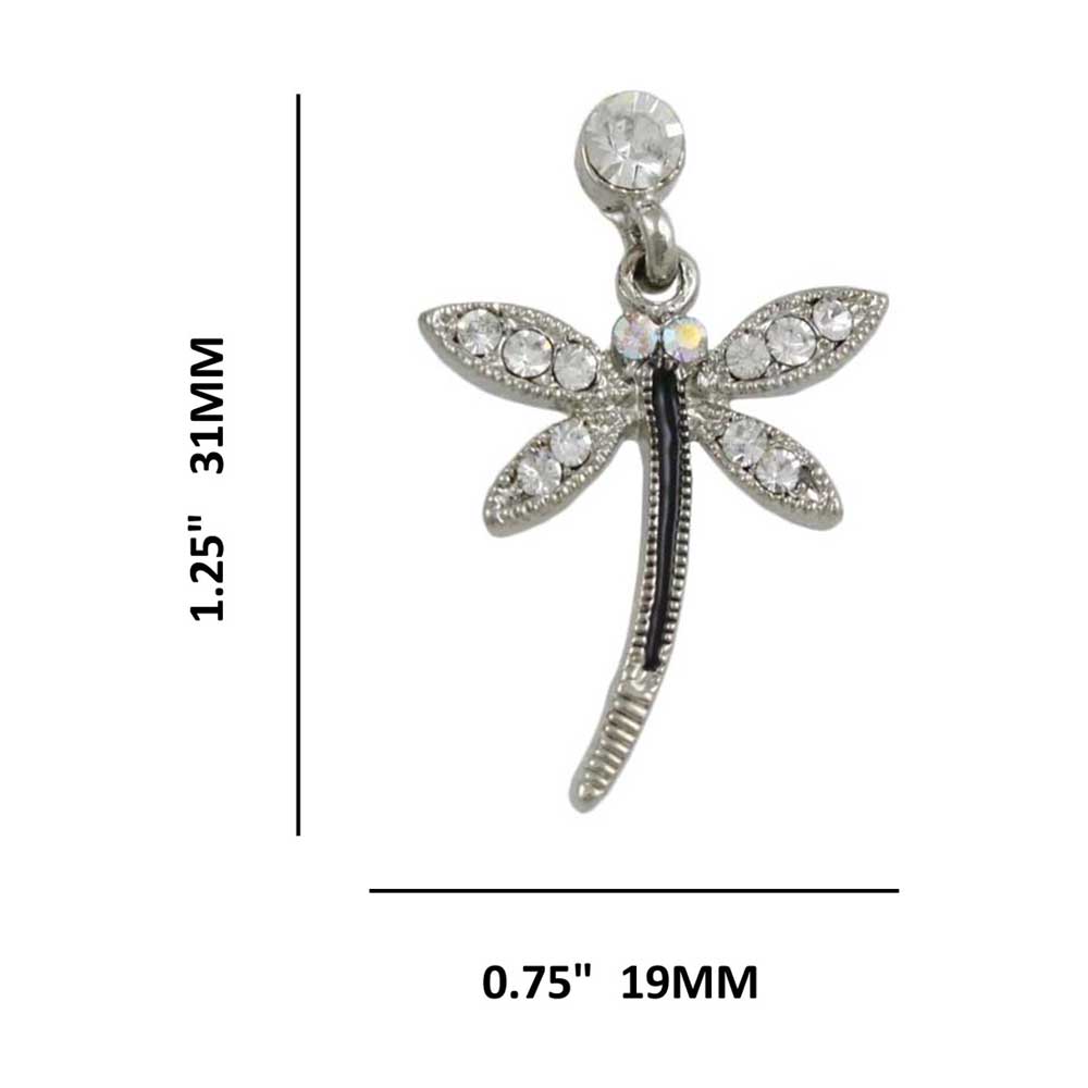 Crystal and Black Dangling Dragonfly Pierced Earring - REC764 - Lilylin Designs