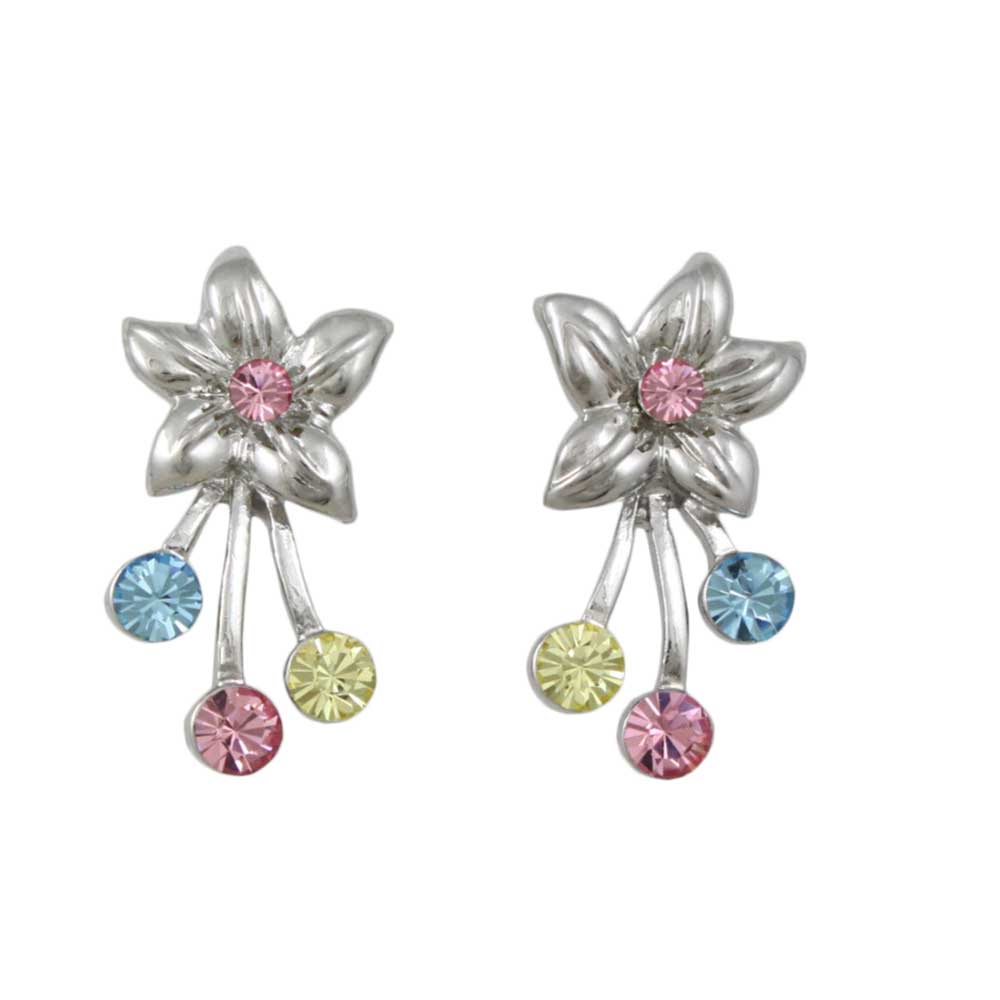 Flower with Pastel Crystal Spray Pierced Earring - REC807 - Lilylin Designs
