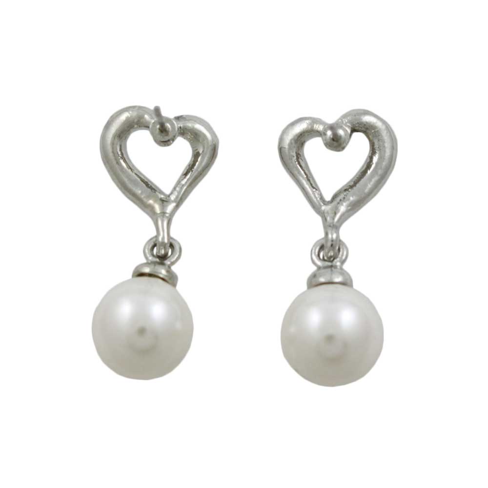 Crystal Heart with White Dangling Pearl Ball Pierced Earring - REC812A - Lilylin Designs