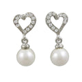 Crystal Heart with White Dangling Pearl Ball Pierced Earring - REC812A - Lilylin Designs