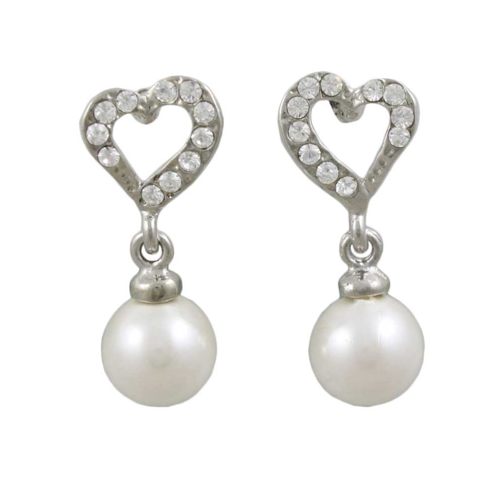 Lilylin Designs Crystal Heart with White Dangling Pearl Ball Pierced Earring
