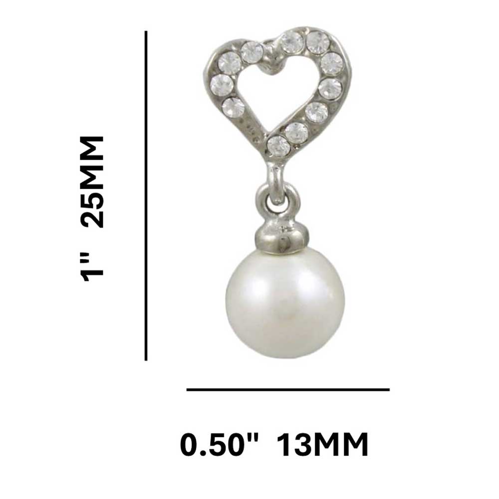 Crystal Heart with White Dangling Pearl Ball Pierced Earring - REC812A - Lilylin Designs