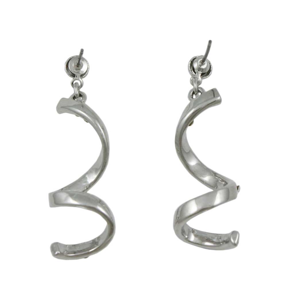 Silver Crystal Drop Curl Dangling Pierced Earring - REC826A - Lilylin Designs