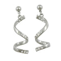 Silver Crystal Drop Curl Dangling Pierced Earring - REC826A - Lilylin Designs