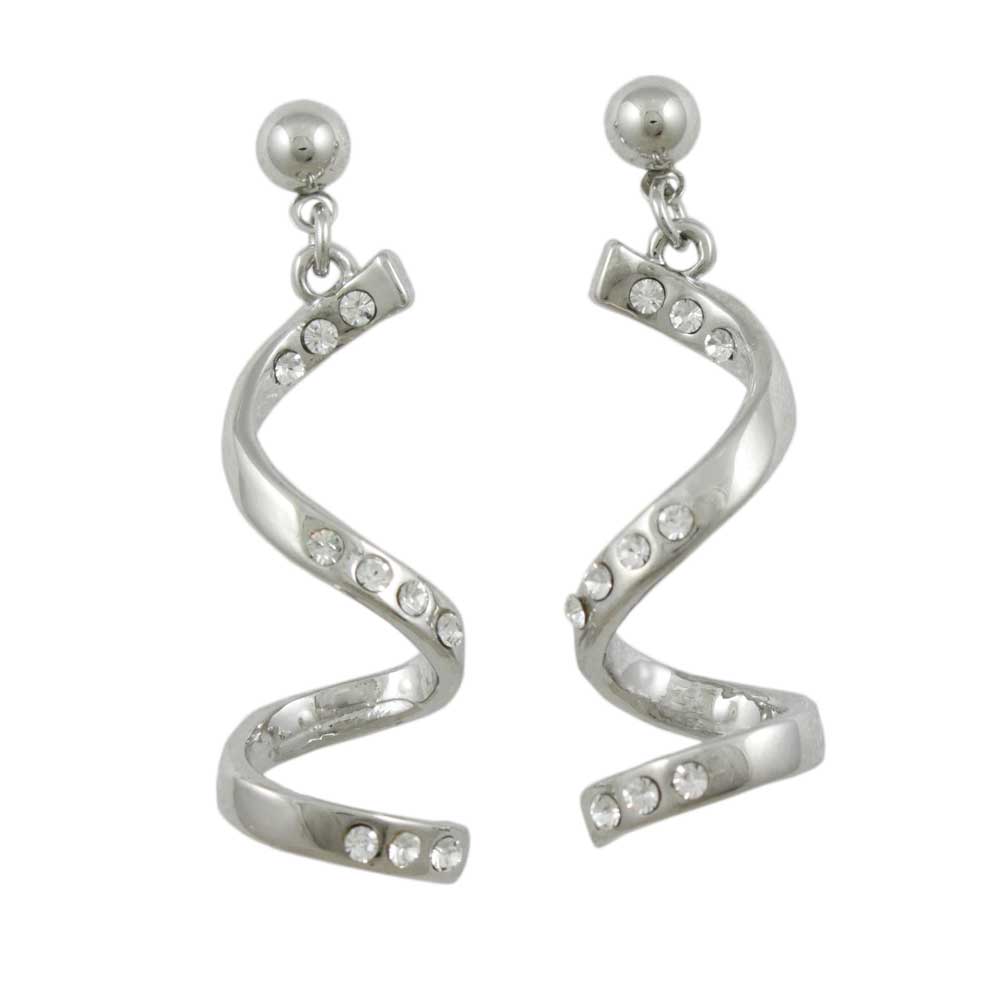 Silver Crystal Drop Curl Dangling Pierced Earring - REC826A - Lilylin Designs