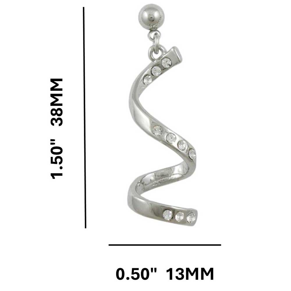 Silver Crystal Drop Curl Dangling Pierced Earring - REC826A - Lilylin Designs