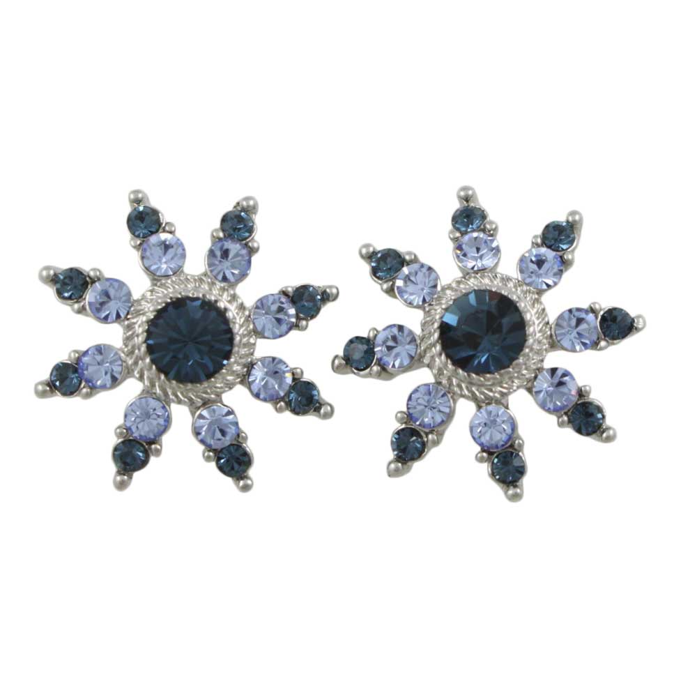 Dark and Light Blue Crystal Flower Clip Earring - REC828C - Lilylin Designs