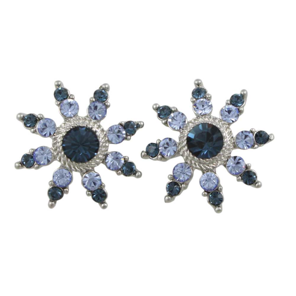 Lilylin Designs Dark and Light Blue Crystal Flower Clip Earring