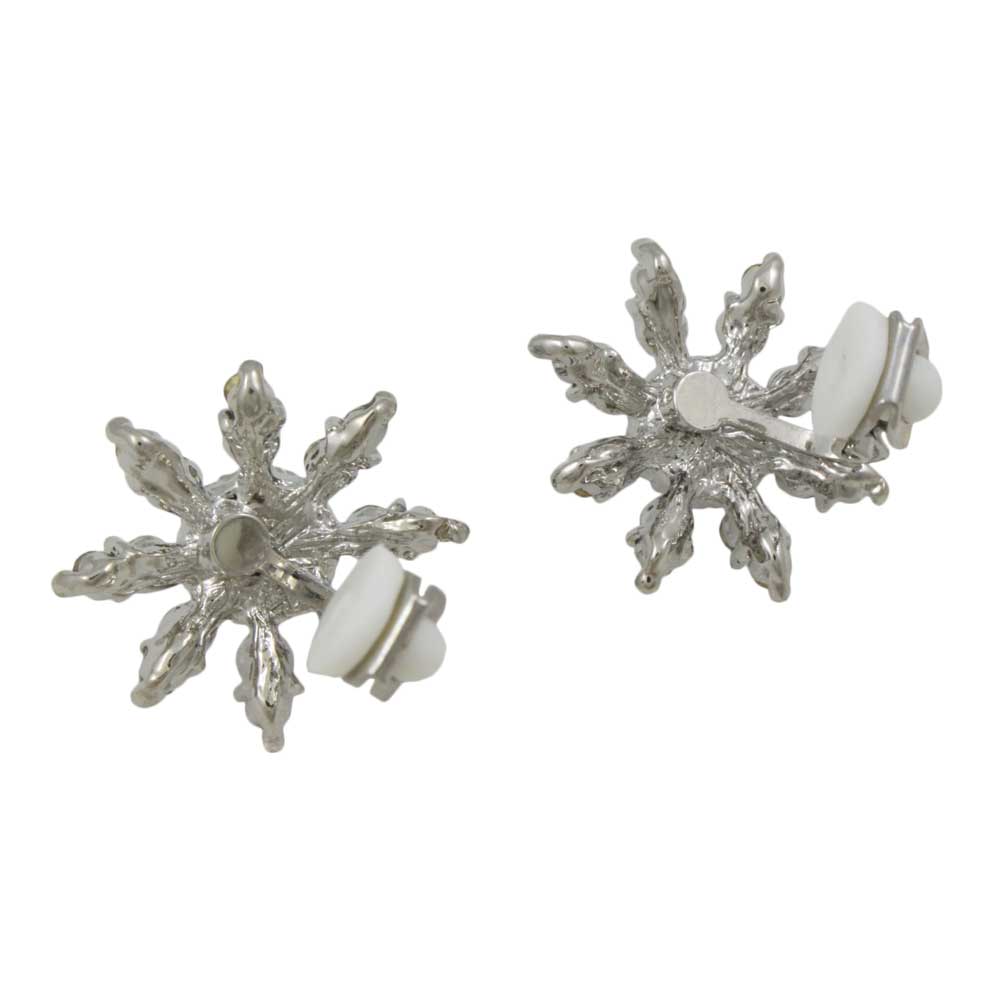 Dark and Light Blue Crystal Flower Clip Earring - REC828C - Lilylin Designs