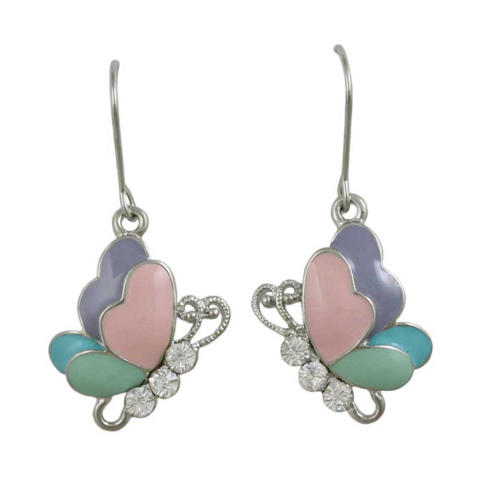 Pastel Enamel Crystals Dangling Butterfly Pierced Earring - REC834 - Lilylin Designs