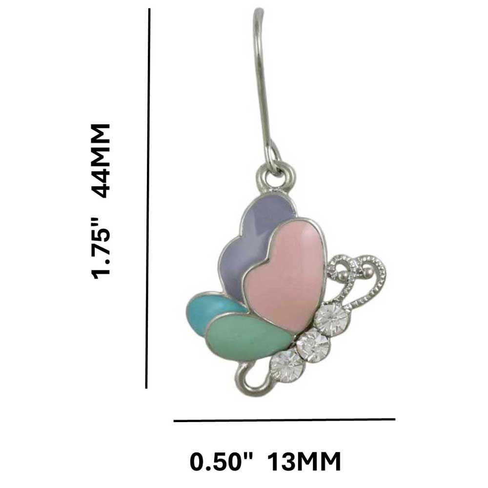 Pastel Enamel Crystals Dangling Butterfly Pierced Earring - REC834 - Lilylin Designs