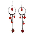 Gray Metal Circle with Dangling Red Beads Earring - REC843 - Lilylin Designs