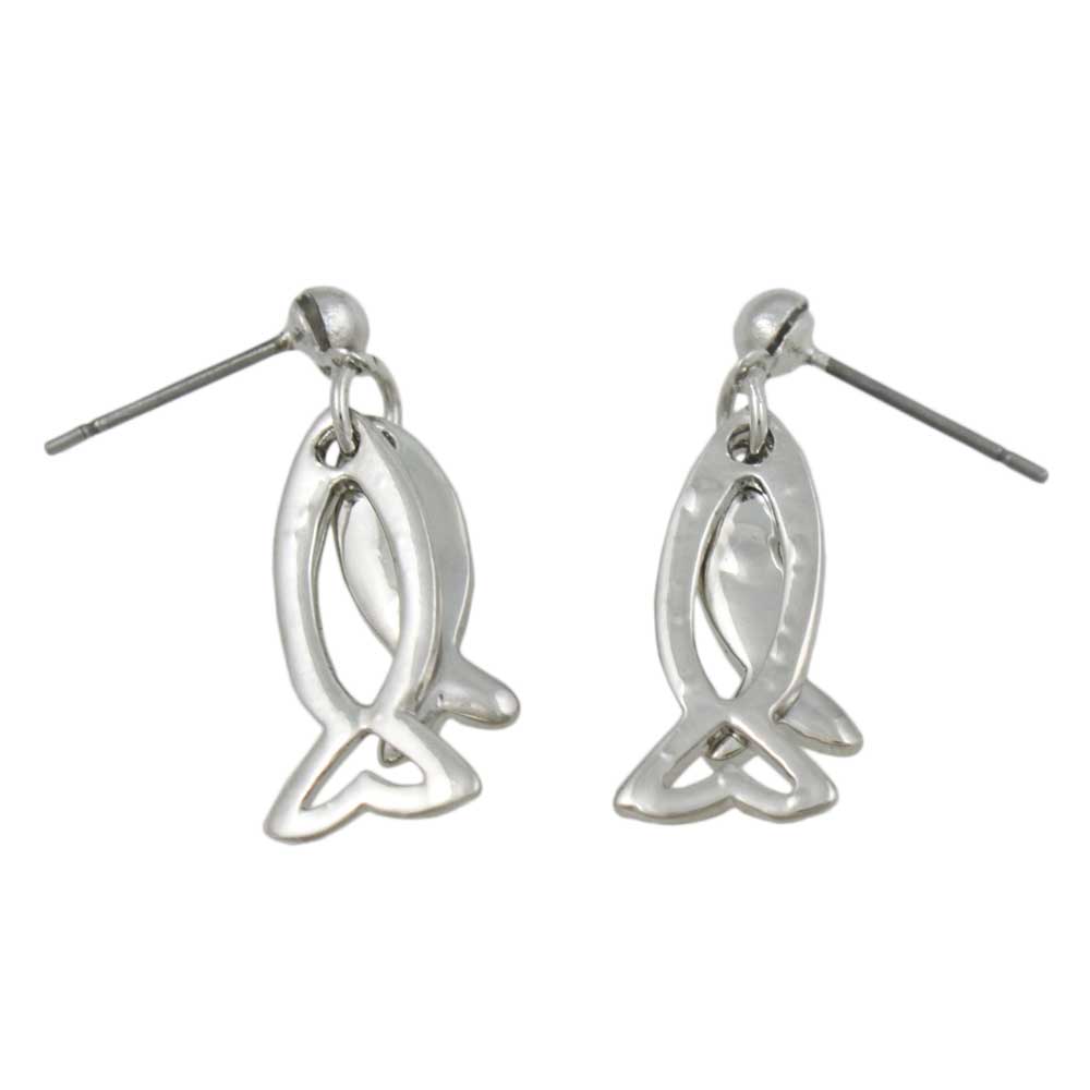 Silver and Crystal Dual Dangling Fish Pierced Earring - REC906 - Lilylin Designs