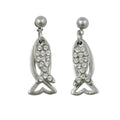 Silver and Crystal Dual Dangling Fish Pierced Earring - REC906 - Lilylin Designs
