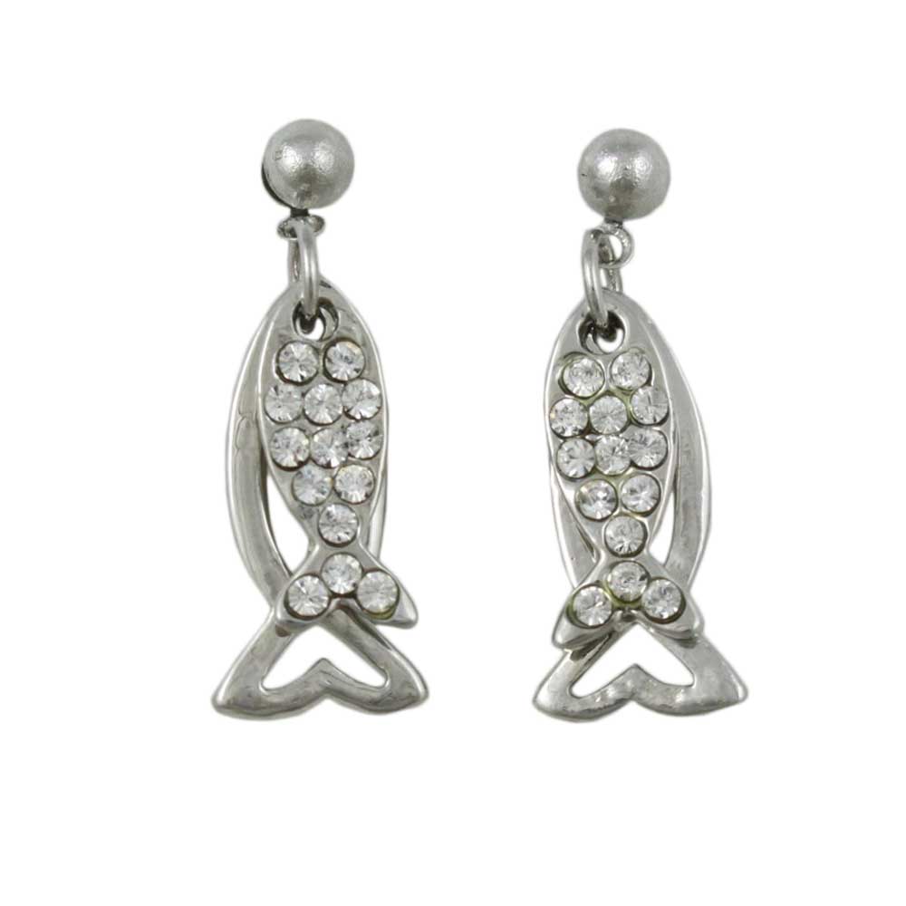 Lilylin Designs Silver and Crystal Dual Dangling Fish Pierced Earring