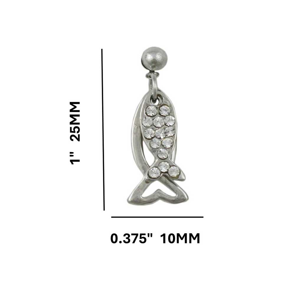 Silver and Crystal Dual Dangling Fish Pierced Earring - REC906 - Lilylin Designs