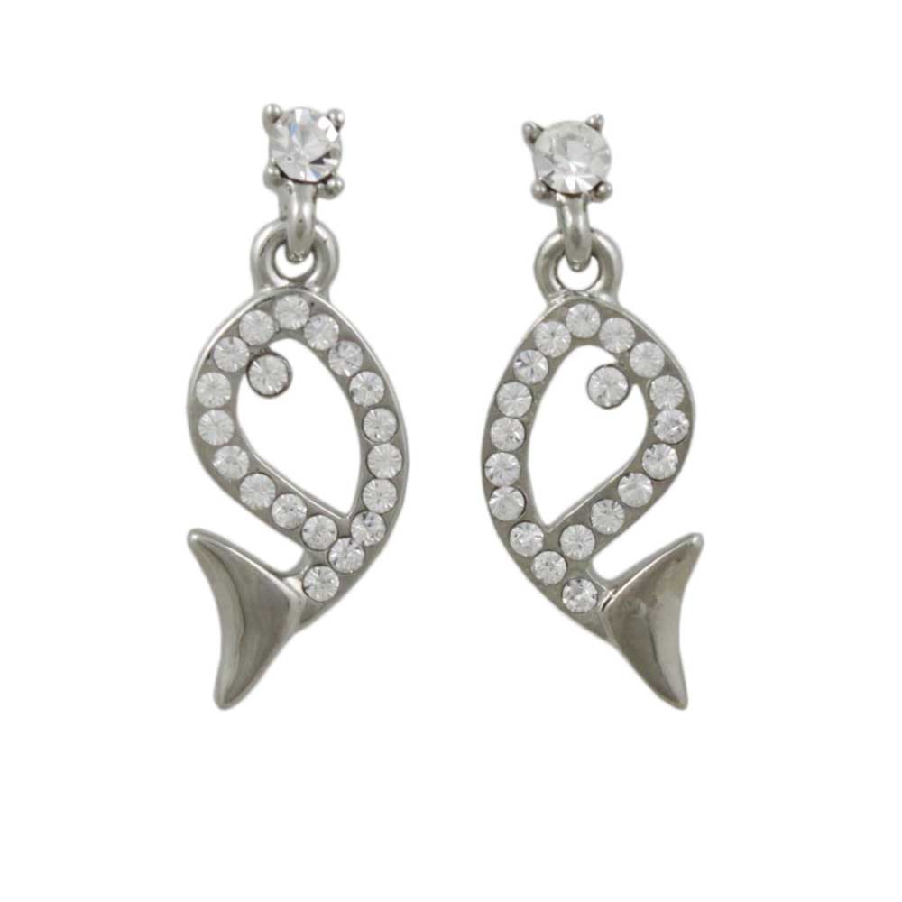 Crystal Open Whale Dangling Pierced Earring - REC906A - Lilylin Designs