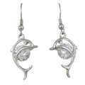 Dolphin with Large Crystal Dangling Pierced Earring - REC906B - Lilylin Designs
