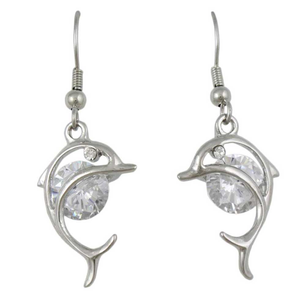 Lilylin Designs Dolphin with Large Crystal Dangling Pierced Earring