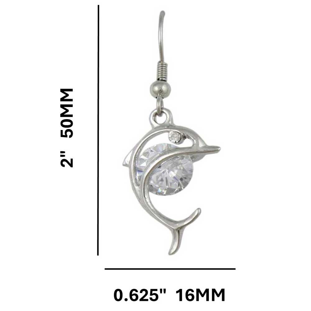 Dolphin with Large Crystal Dangling Pierced Earring - REC906B - Lilylin Designs