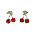 Red Crystal Cherries with Green Crystal Leaf Earring - REC919 - Lilylin Designs