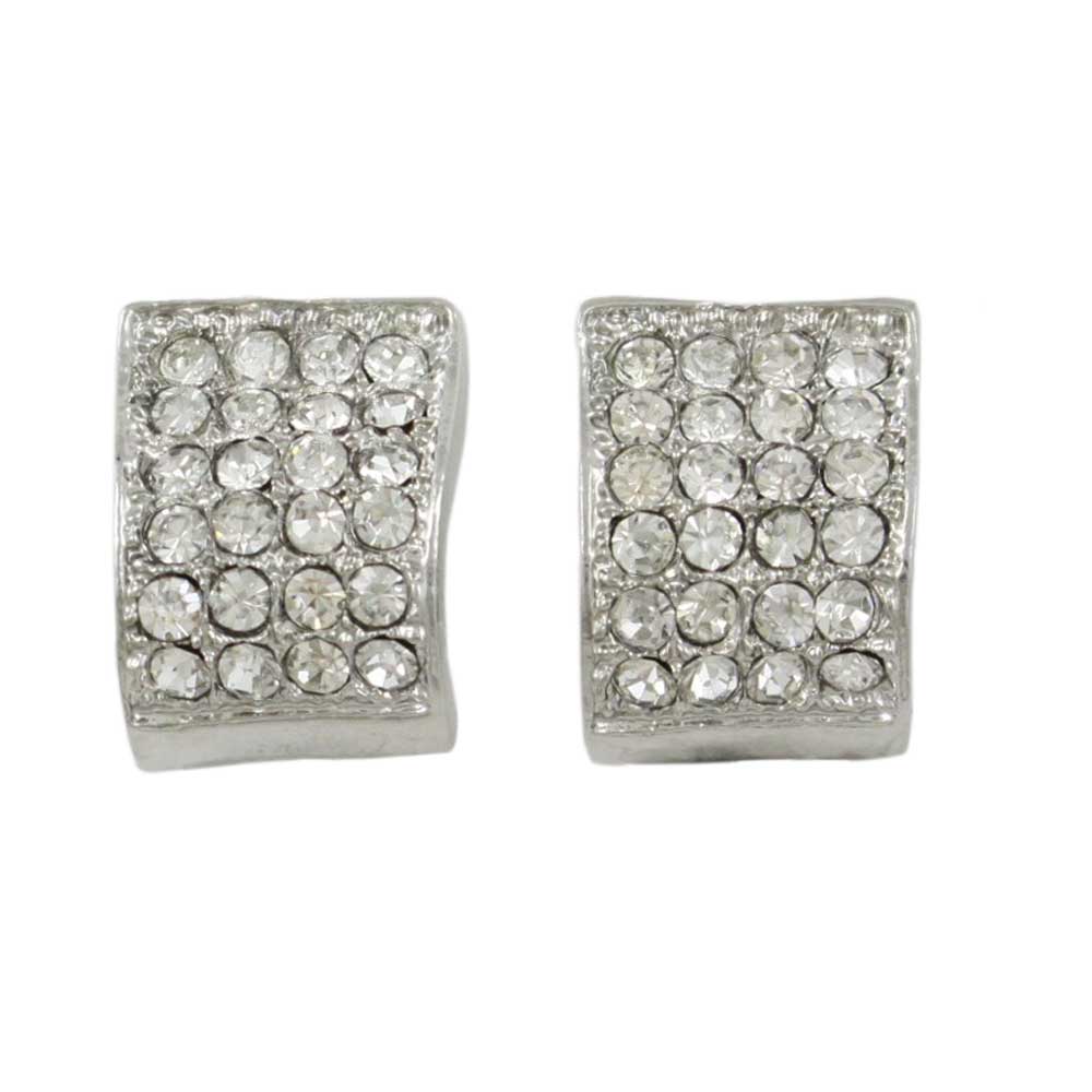 Silver and Clear Crystals Arched Rectangle Clip Earring - REC934 - Lilylin Designs