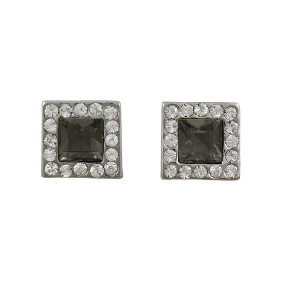Dark Gray Crystal with Clear Crystals Stud Earring - REC939 - Lilylin Designs