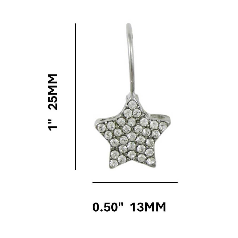 Clear Crystal Studded Silver Star Leverback Earring - REC940 - Lilylin Designs