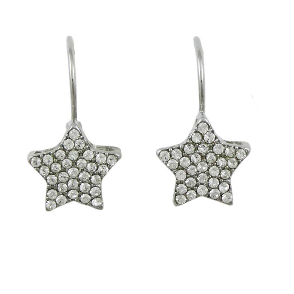 Clear Crystal Studded Silver Star Leverback Earring - REC940 - Lilylin Designs
