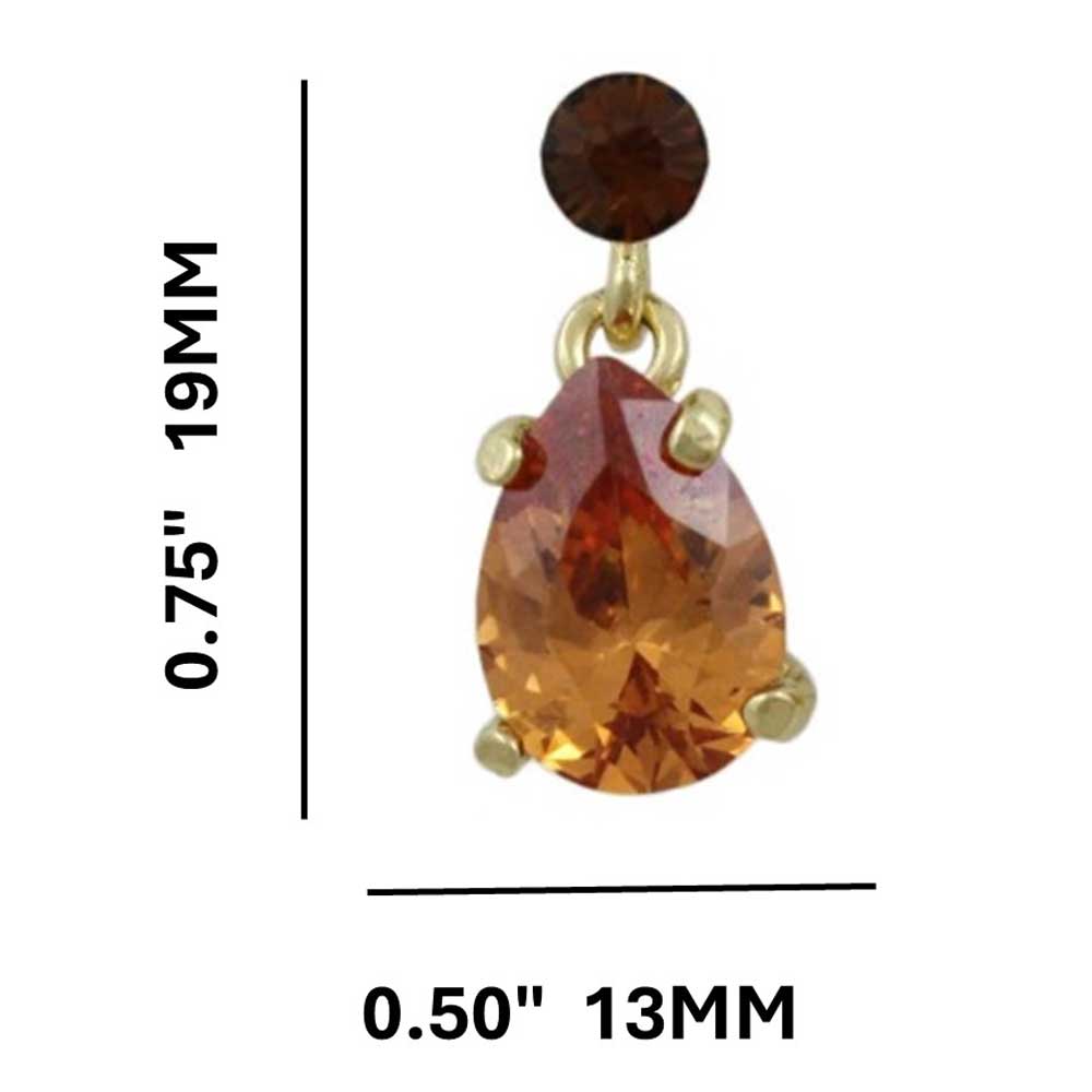 Brown Crystal Teardrop Dangling Pierced Earring - REC963 - Lilylin Designs