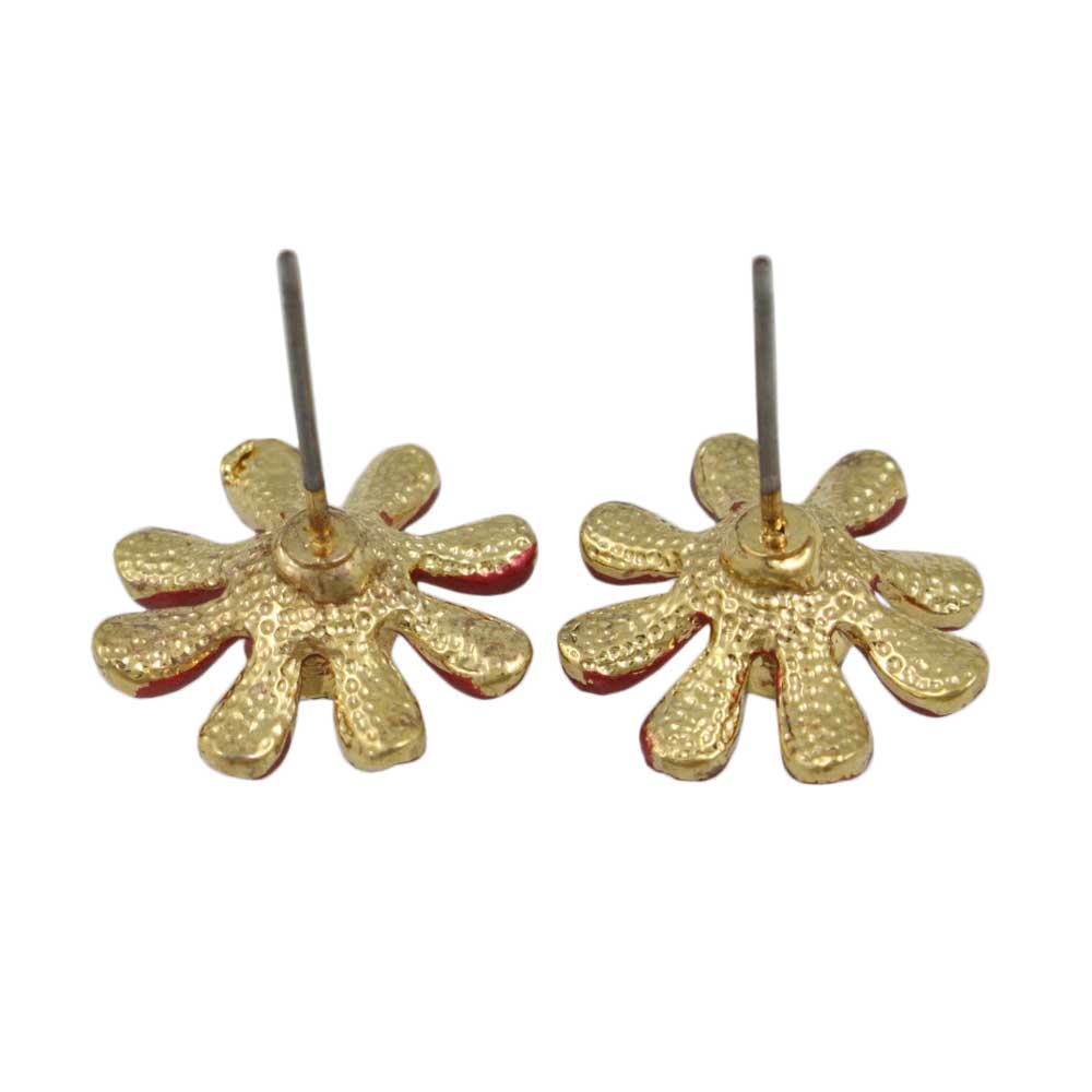 Burnt Orange Flower with Crystal Center Pierced Earring - REE101 - Lilylin Designs