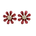 Burnt Orange Flower with Crystal Center Pierced Earring - REE101 - Lilylin Designs