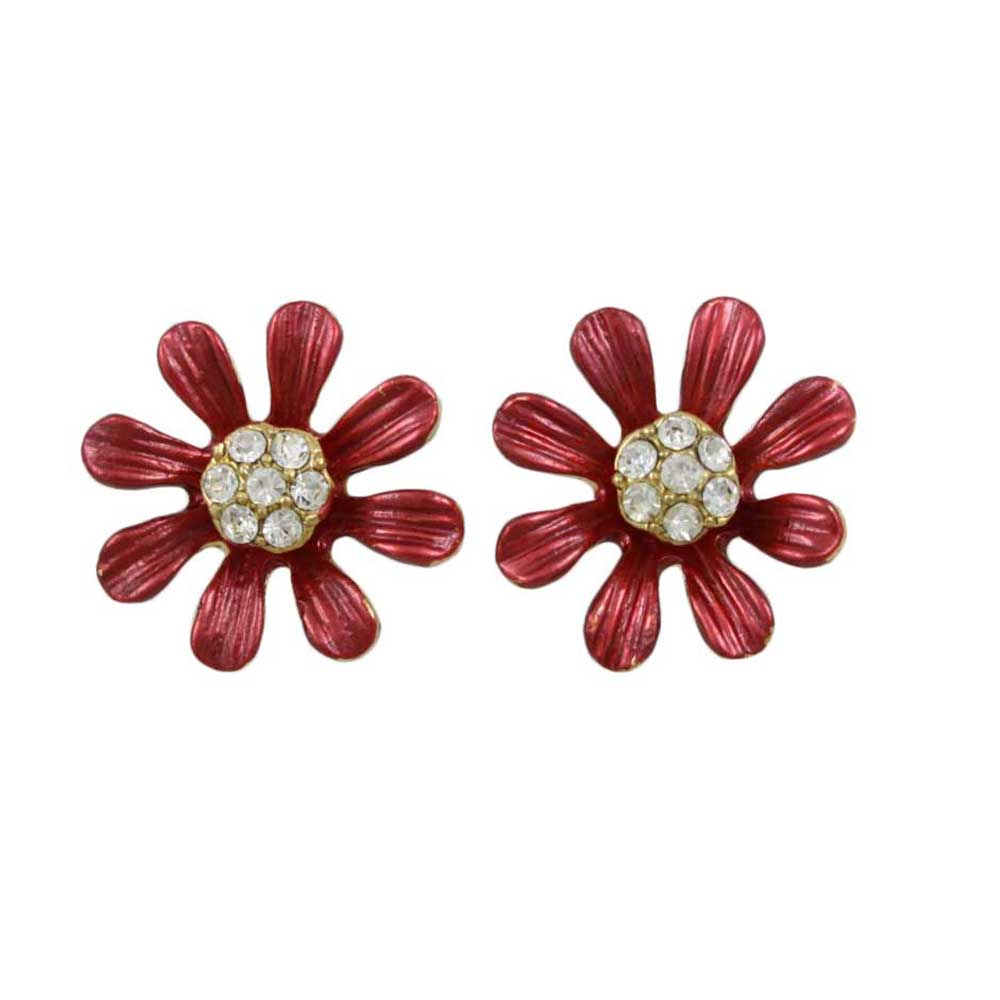 Burnt Orange Flower with Crystal Center Pierced Earring - REE101 - Lilylin Designs