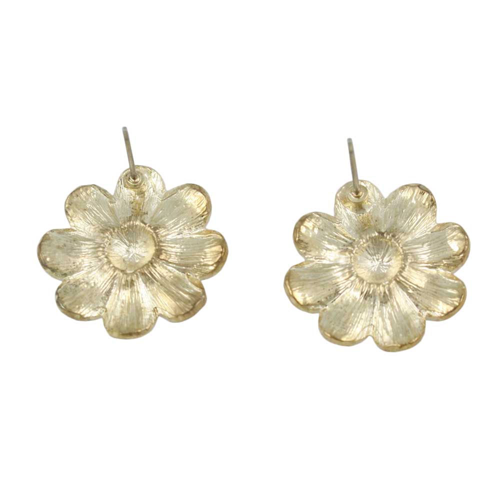 Cream Flower with Light Brown Crystals Pierced Earring - REE124 - Lilylin Designs