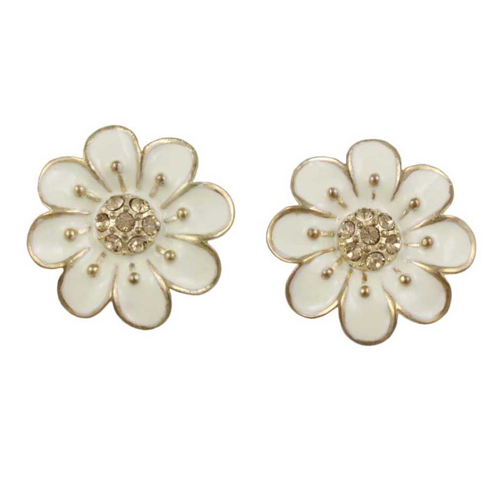 Cream Flower with Light Brown Crystals Pierced Earring - REE124 - Lilylin Designs