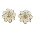 Cream Flower with Light Brown Crystals Pierced Earring - REE124 - Lilylin Designs