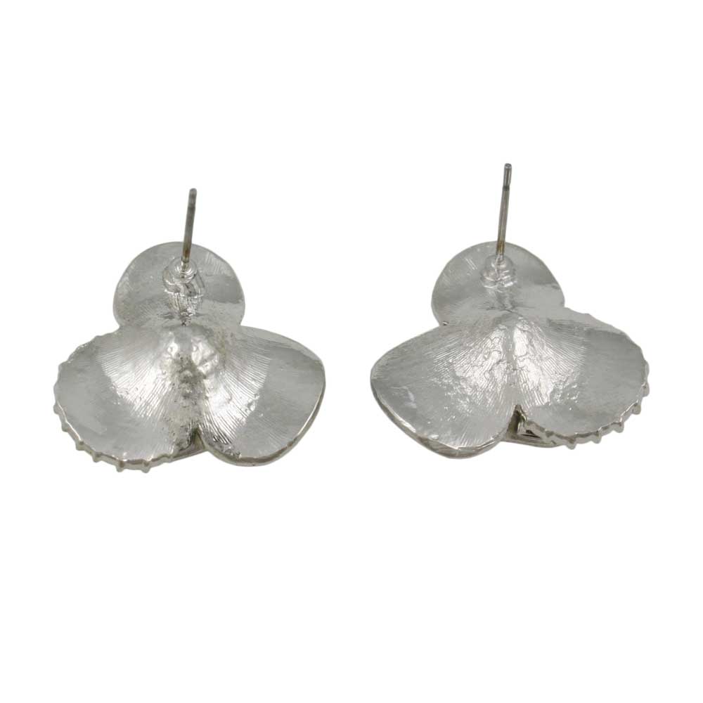 Cream and Gray Flower with Crystals Pierced Earring - REE126 - Lilylin Designs