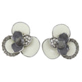 Cream and Gray Flower with Crystals Pierced Earring - REE126 - Lilylin Designs