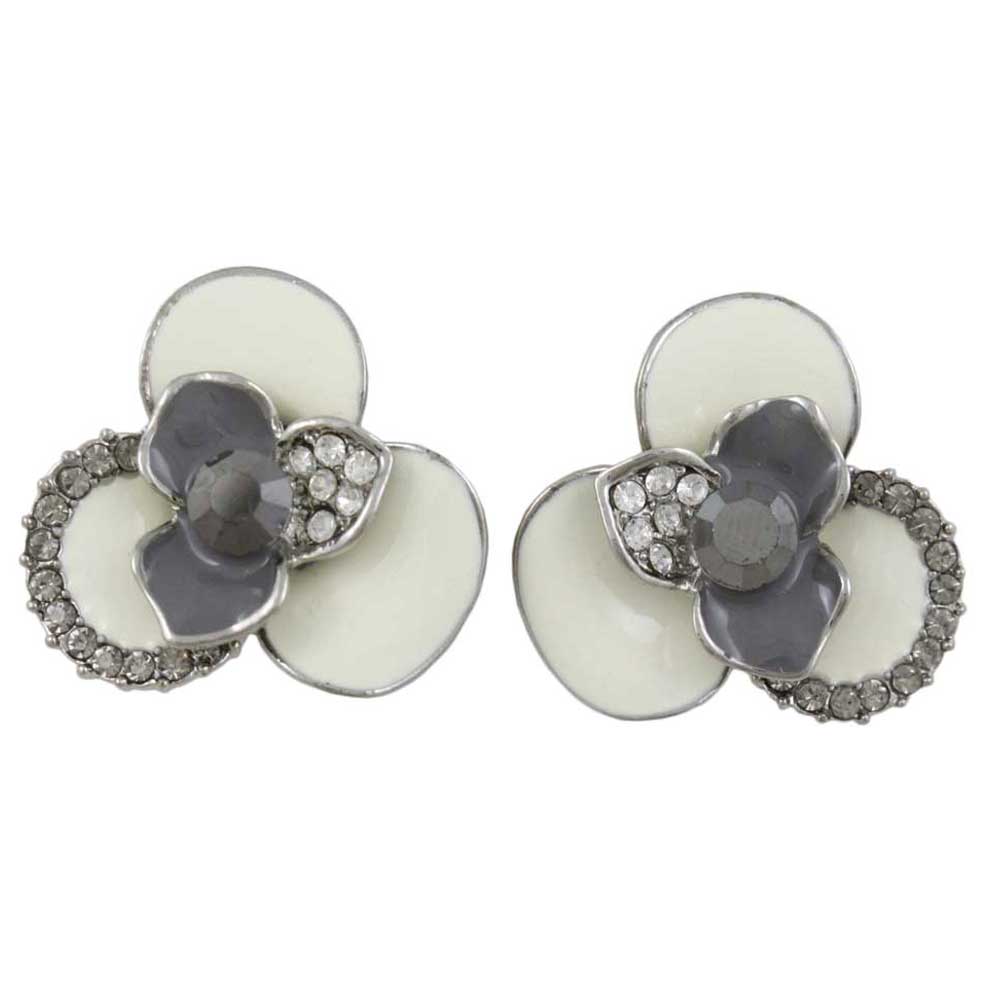 Lilylin Designs Cream and Gray Flower with Crystals Pierced Earring