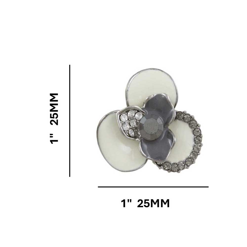 Cream and Gray Flower with Crystals Pierced Earring - REE126 - Lilylin Designs
