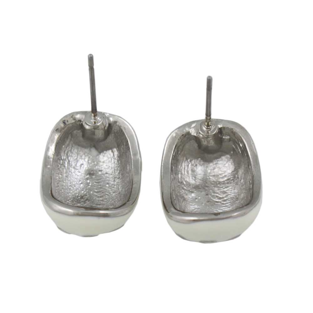 Cream Enamel with Silver Flowers Pierced Earring - REE137 - Lilylin Designs
