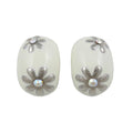 Cream Enamel with Silver Flowers Clip Earring | Lilylin Designs