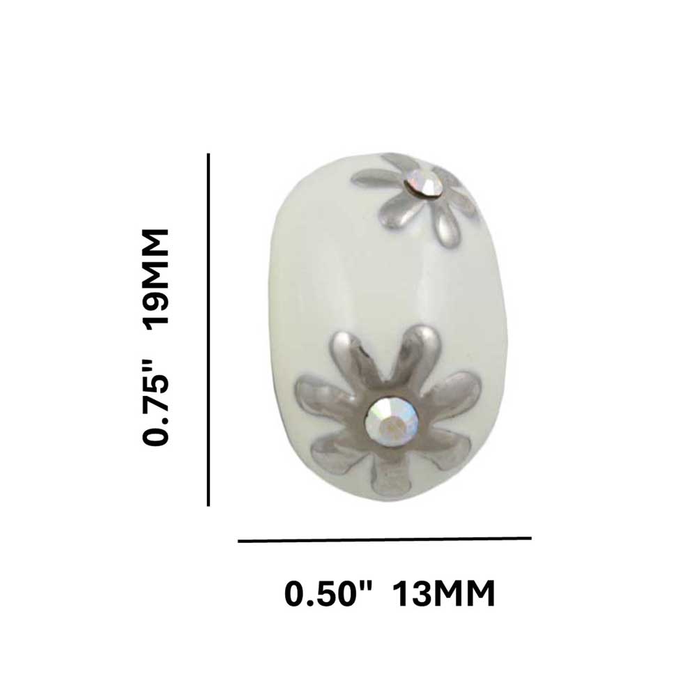 Cream Enamel with Silver Flowers Pierced Earring - REE137 - Lilylin Designs