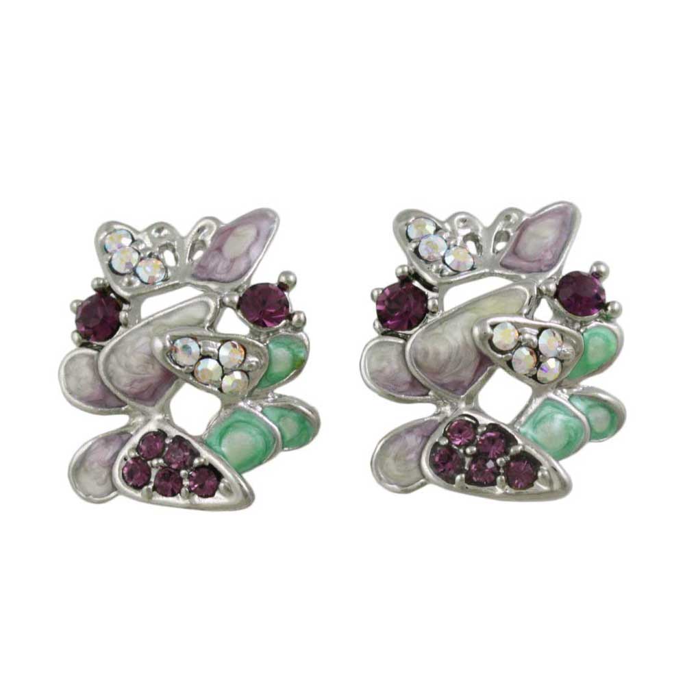 Purple and Green Crystal Butterflies Pierced Earring - REE202 - Lilylin Designs