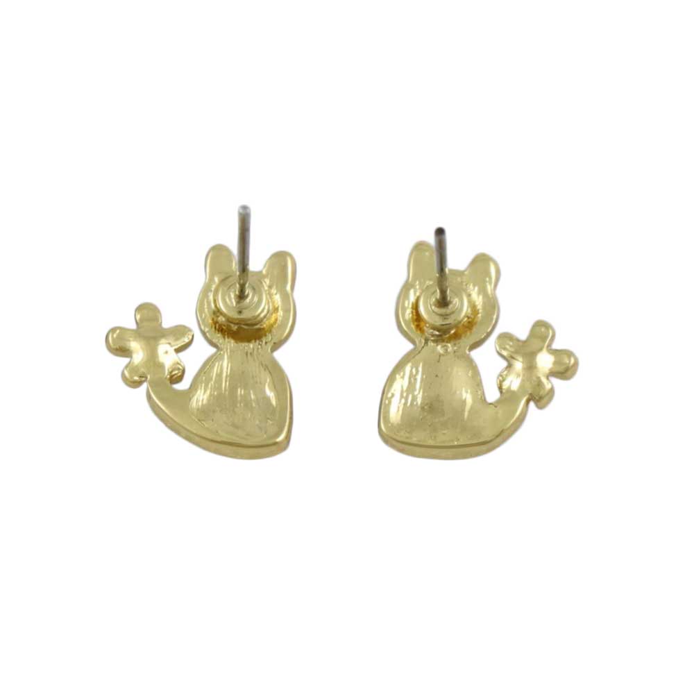 Tiny Black Enamel Cat with Pearl Flower Pierced Earring - REE206 - Lilylin Designs