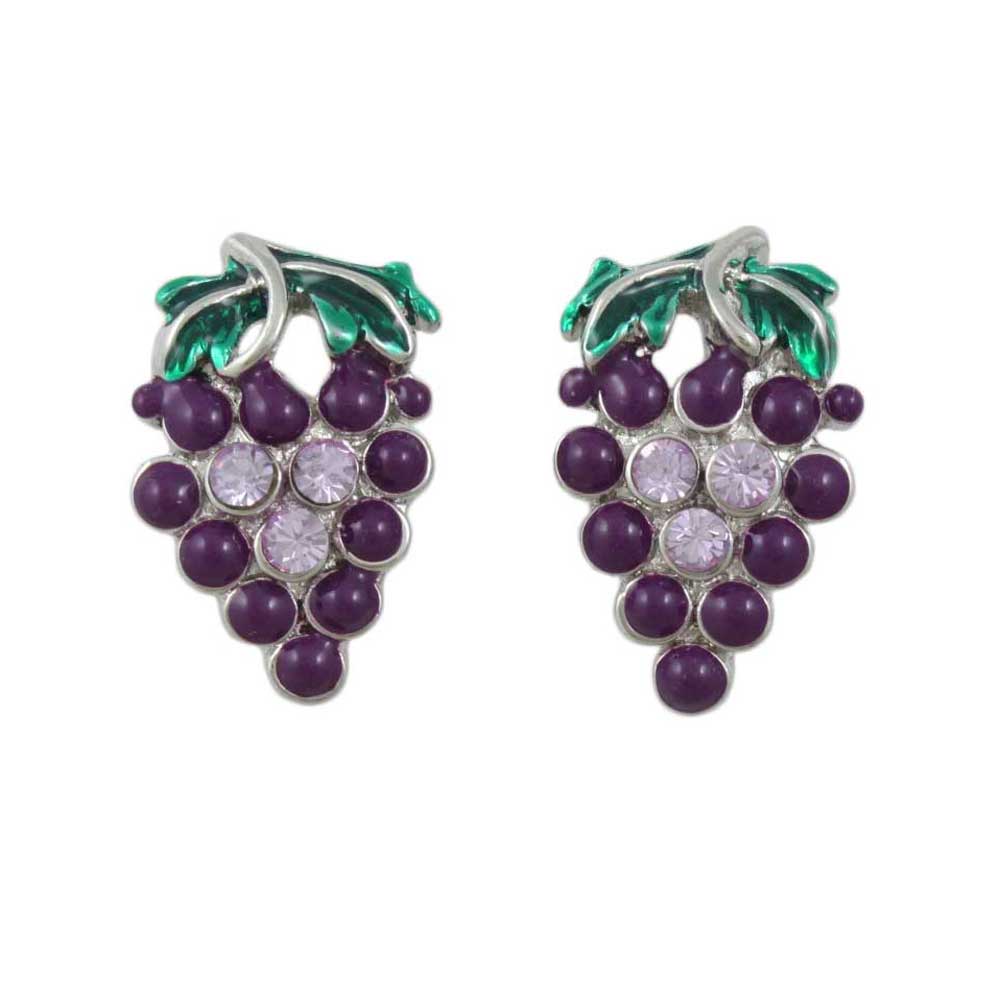 Purple and Green Enamel and Crystal Grapes Pierced Earring - REE306 - Lilylin Designs